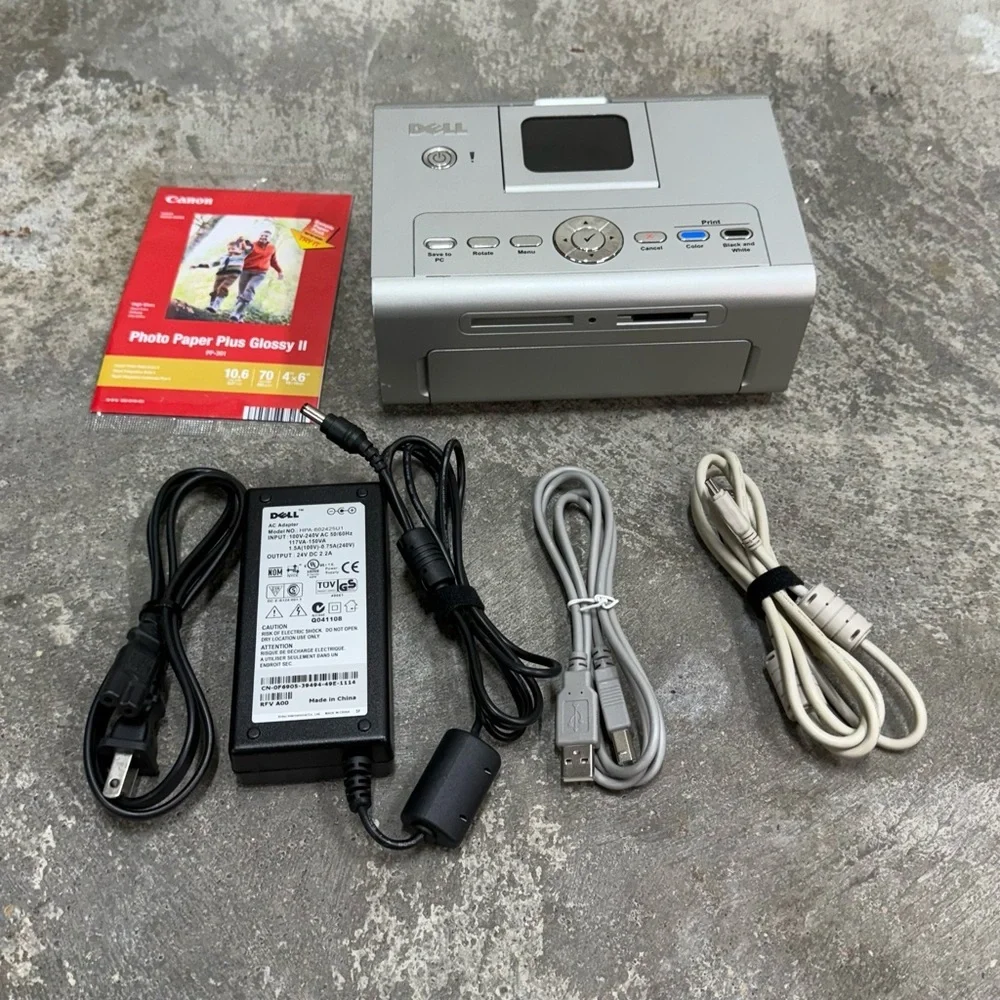 Dell Photo Printer 540 Compact Snapshot Printer w Cables Paper Powers On